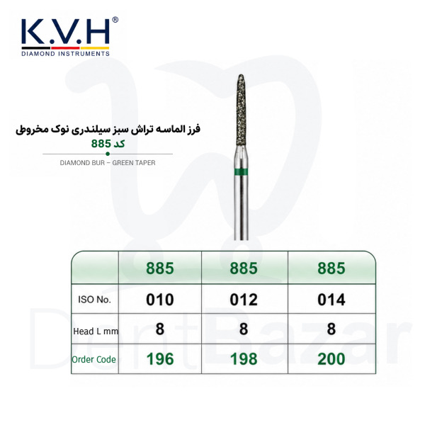 فرز الماسه تراش سبز سیلندر مورب متوسط کد 885 برند K.V.H
