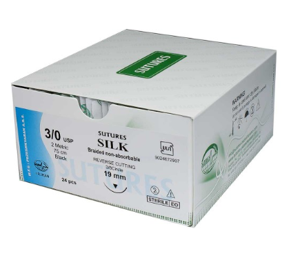 نخ بخیه سیلک 24 عددی سوچرز Silk Surgical Sutures - 3/0-19mm