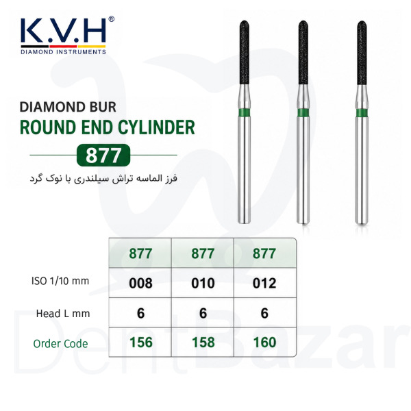 فرز الماسه تراش سبز چمفر کوتاه کد 877 برند K.V.H