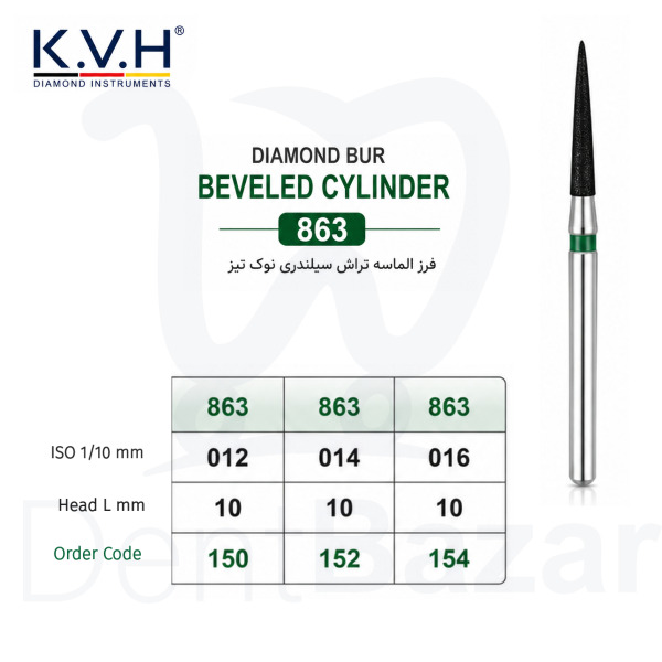 فرز الماسه تراش سبز سیلندری نوک تیز کد 863 برند K.V.H